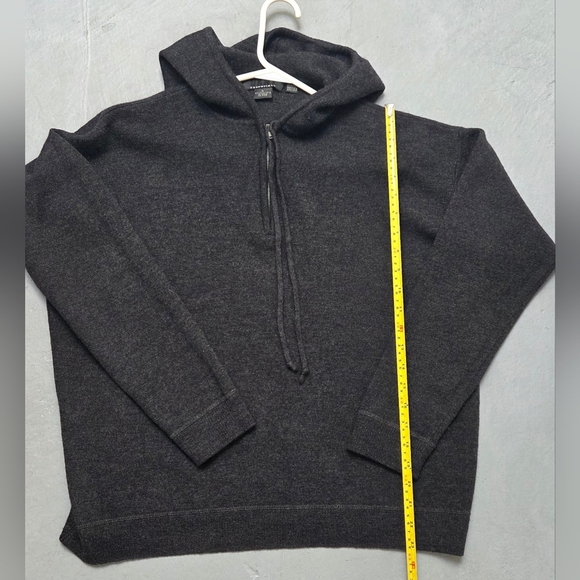 DKNY SZ L Essential 100% Wool Laine  Dark Charcoal Gray1/2 Zip-Up Hooded Sweater - Picture 7 of 12